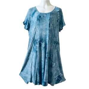 Sami & Jo 2X Blue Chambray Sequined Embroidered Stretchy Midi Swing Dress NWT